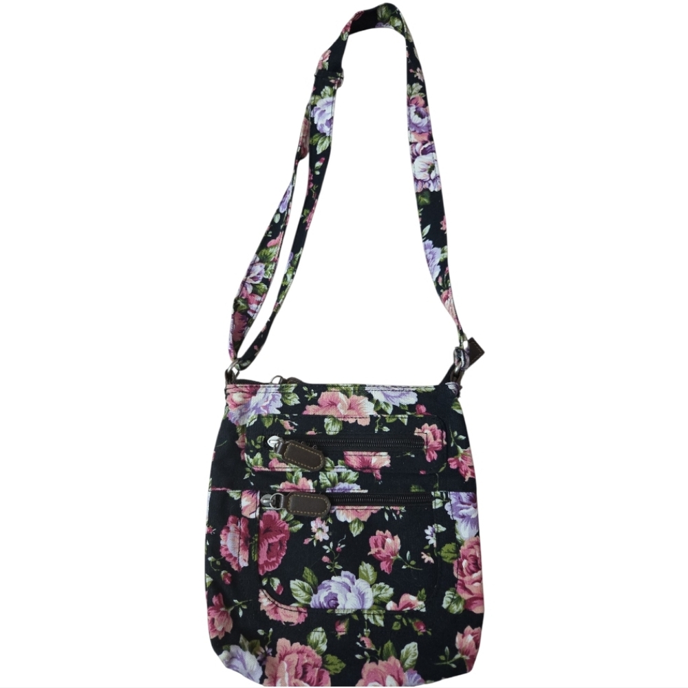Vintage-Inspired Floral Canvas Crossbody Bag